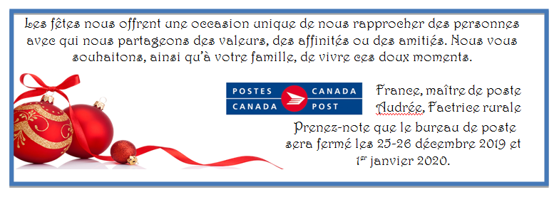 Postes canada - Horaire des fêtes